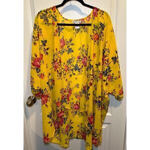 Dizzy Gal Size 3XL Floral Print Kimono Sleeve Cardigan Loose Cover up Blouse